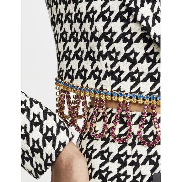 $1,580 AREA Crystal Fringe Houndstooth Wool Blend Bolero Jacket Women’s Size 2 - Picture 6 of 12